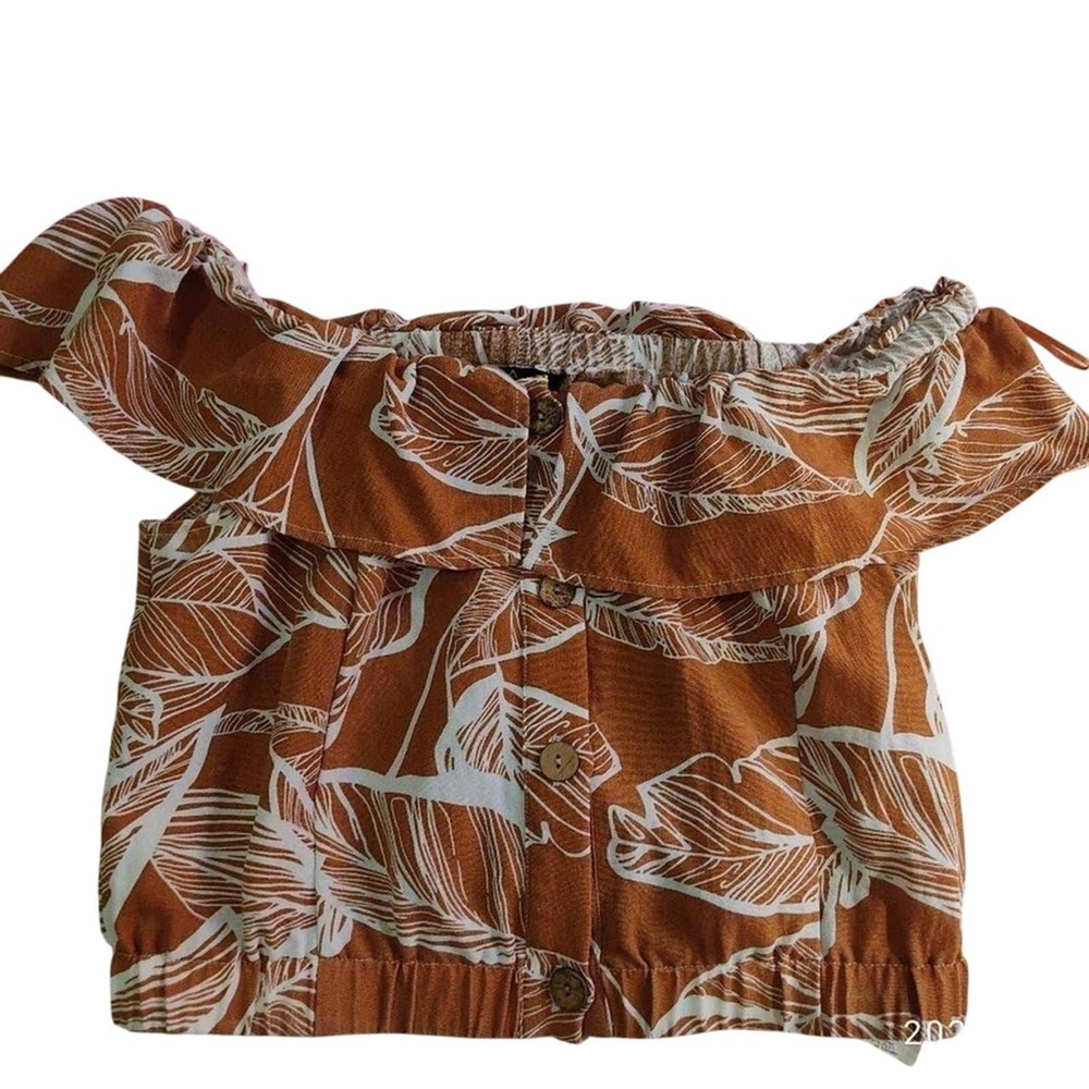 Women’s Brown Cropped Top with Front Button Detail, Size M